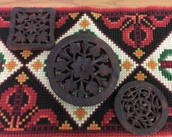 Vintage Hand Carved Trivets, Set of 3, Made in India