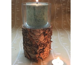Rustic Woodland Hurricane Birch Bark Candle Holder