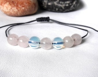 Moonstone Rose Quartz Yoga Bracelet love bracelet Fertility Bracelet simple bracelet Minimalist Jewelry Gift for girlfriend for wife for mom