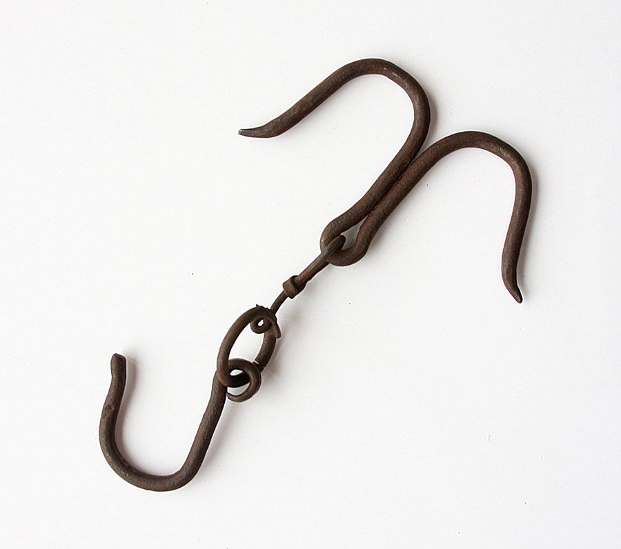 Vintage hand iron hooks Antique butcher hooks Primitive