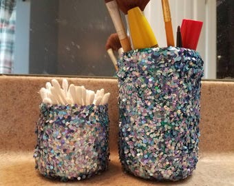Mermaid decor, mermaid decorations, mermaid jars, beach decor, mason jar decor, mason jars, glitter jars, bathroom storage,mermaid bathroom