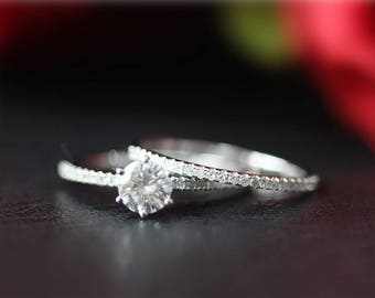 unique wedding ring set 5mm forever one moissanite engagement ring diamond band 14k gold moissanite - Unique Wedding Ring Sets unique wedding ring set 5mm forever one moissanite engagement ring diamond band 14k gold moissanite - Unique Wedding Ring Sets