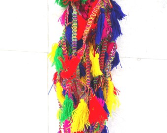 Multicolor tassel lace, 7 yards tassel trim, tassel tape, tassel border, tassel fringe trim, dress decor, tablemat border, scarf tassel lace