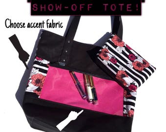Design your own show-off tote, direct sales tote bag, consultant tote, display tote clear pocket, women's shoulder bag, advertising bag