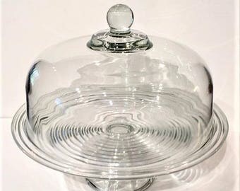 Depression Glass Cake Stand with Dome | Manhattan Glass Cake Stand