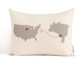 Personalized Map Pillow, Country To Country, Long Distance Relationship, Personalized Pillows, Anniversary Gift, Gift for Him, Throw Pillow