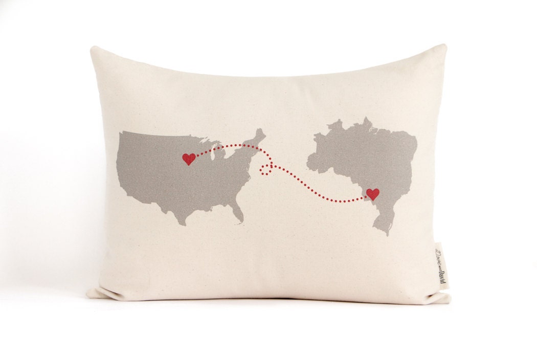 Personalized Map Pillow, Country To Country, Long Distance Relationship, Personalized Pillows, Anniversary Gift, Gift for Him, Throw Pillow
