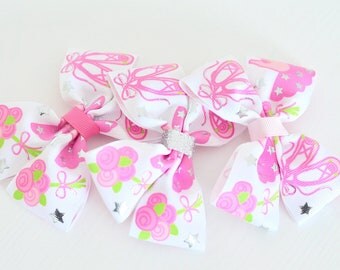 Ballerina Hair Bow - 4 inch pinwheel bow, ballet shoe hair bow, ballerina hair clip, pink ballet clip, ballet hair bow, ballet ribbon