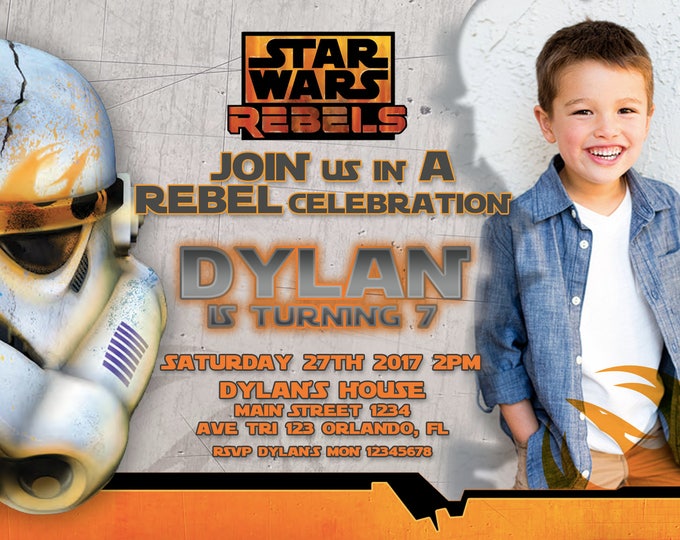 Star Wars REBEL Birthday Invitation with Photo - We deliver your order in record time!, less than 4 hour! Best Value - Star Wars