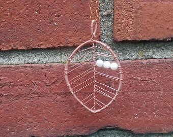 Copper Leaf Necklace with White Accents