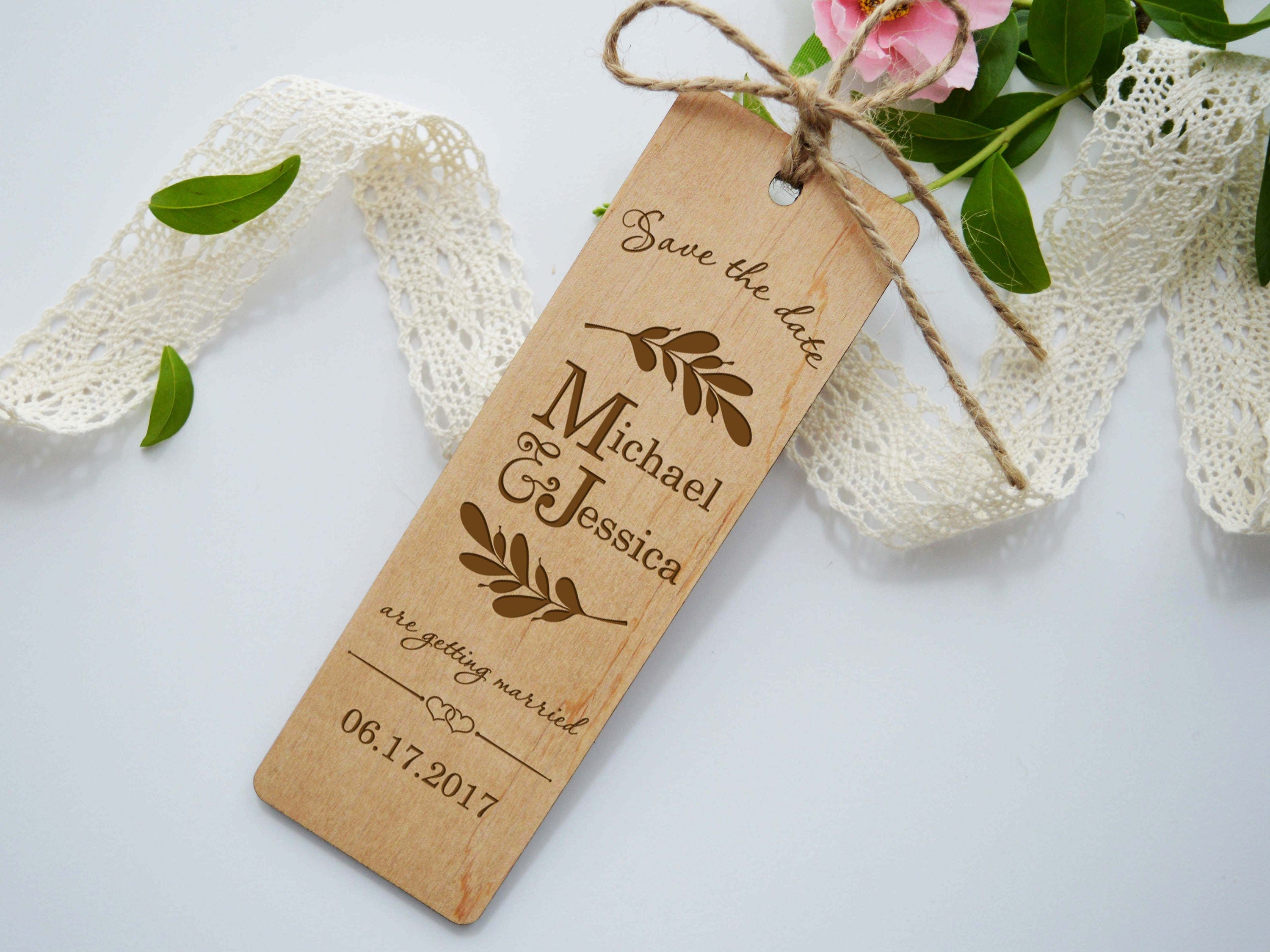 Wedding Bookmarks Wooden save the date bookmark Wood wedding