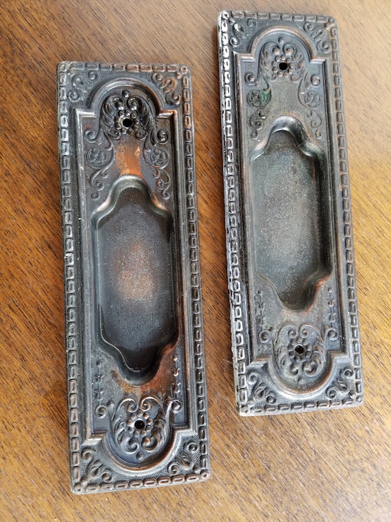 Set Of Pocket Door Handles Antique Recessed Handles Vintage Pocket Door Hardware Copper 8521