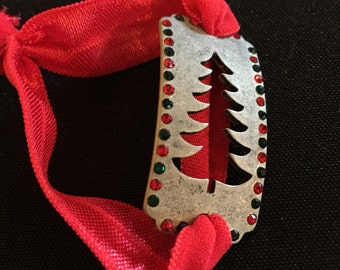 Christmas Tree Burnished Silver Bracelet