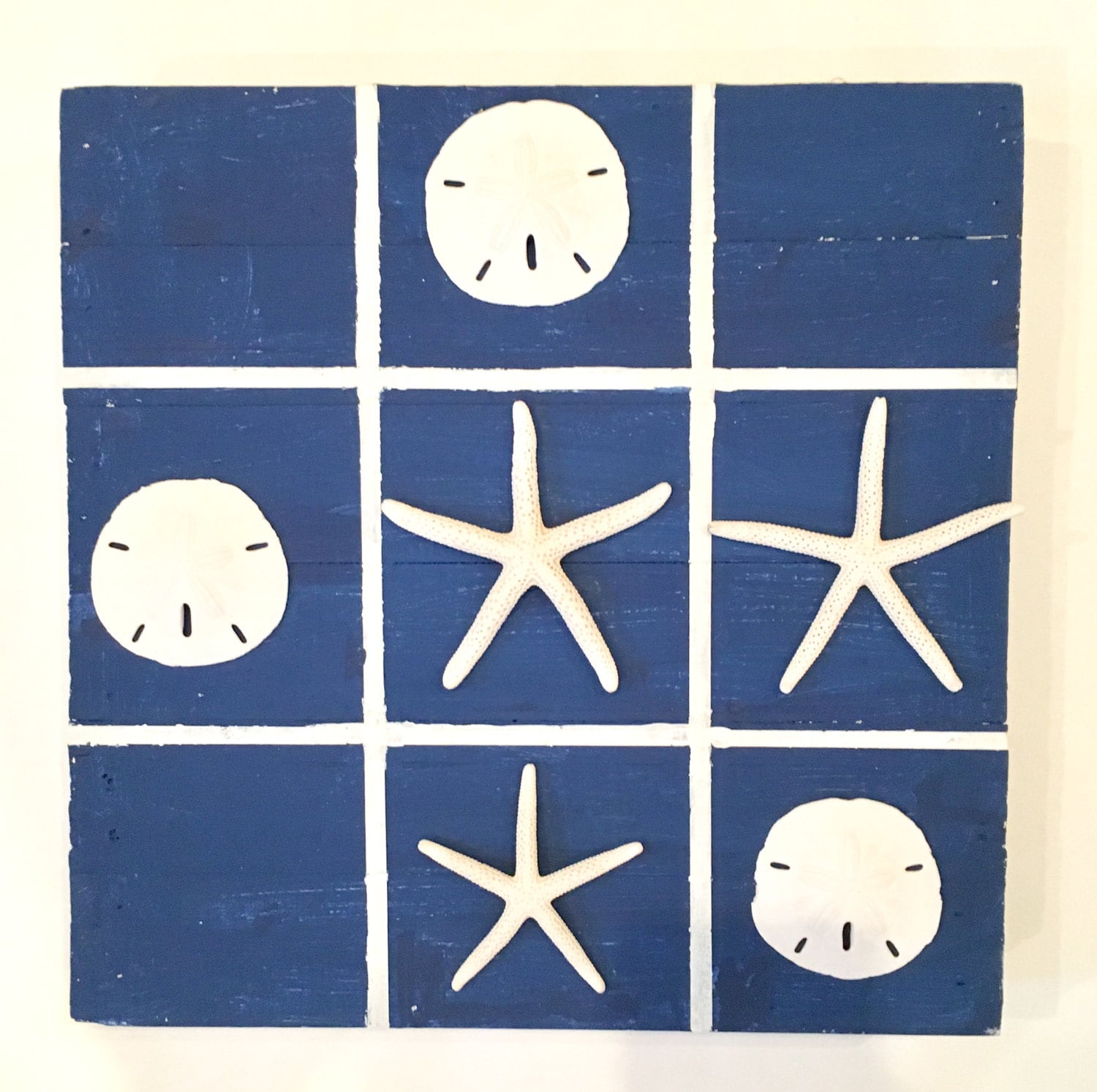 WOOBLI Beach Tic Tac Toe Game - Coastal Wooden Board With Sea Star Vs Shell Pieces, Perfect Beach House Decor