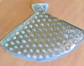 Vintage Blue Hobnail Fan Trinket Dish