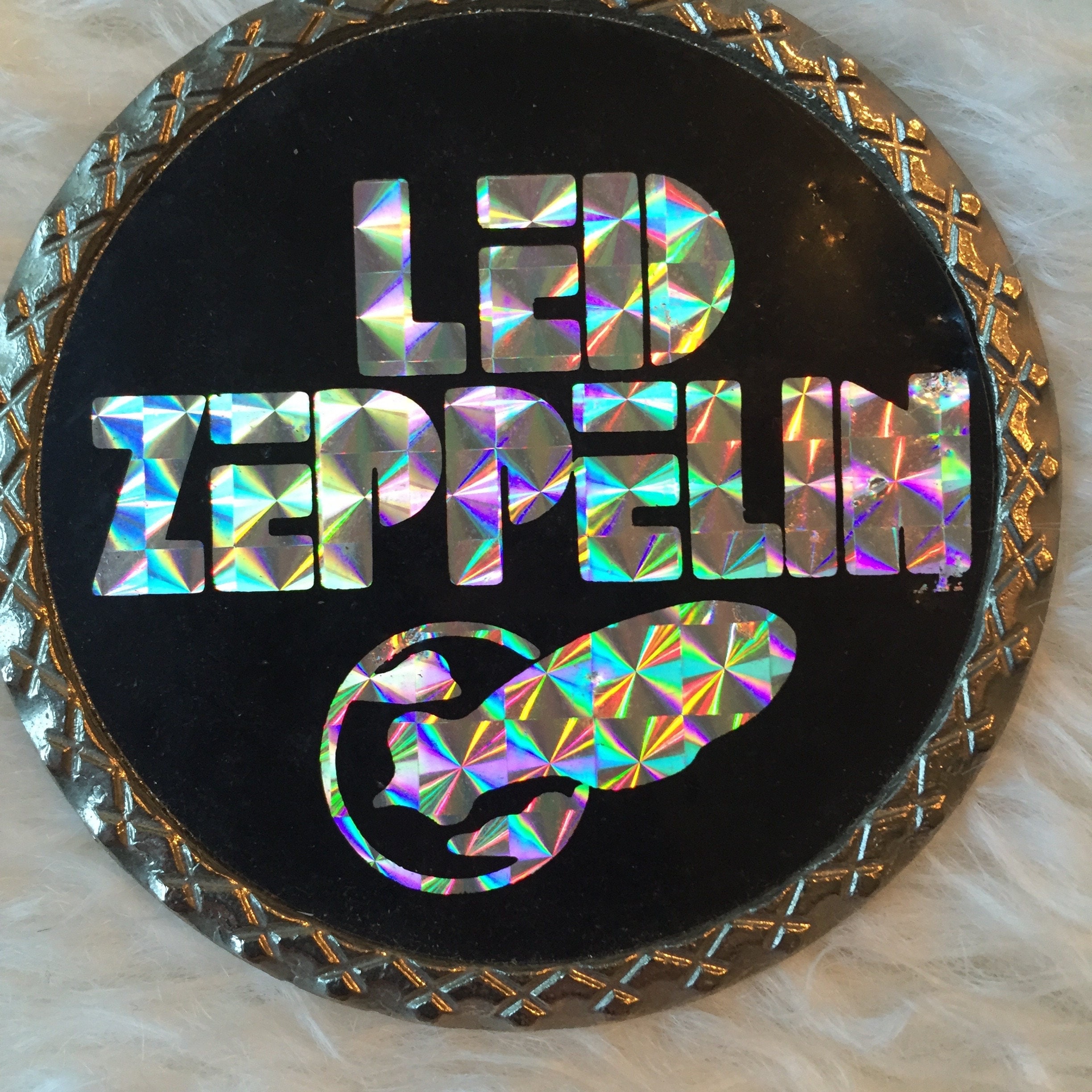Vintage 1970's RARE Led Zeppelin reflective concert band belt buckle