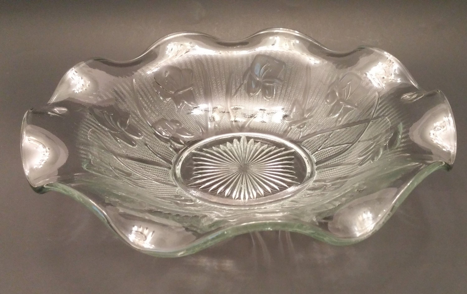 Glass Iris and Herringbone Salad Bowl