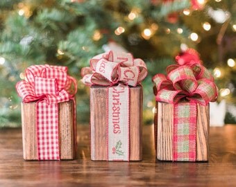 Rustic christmas decoration wood presents