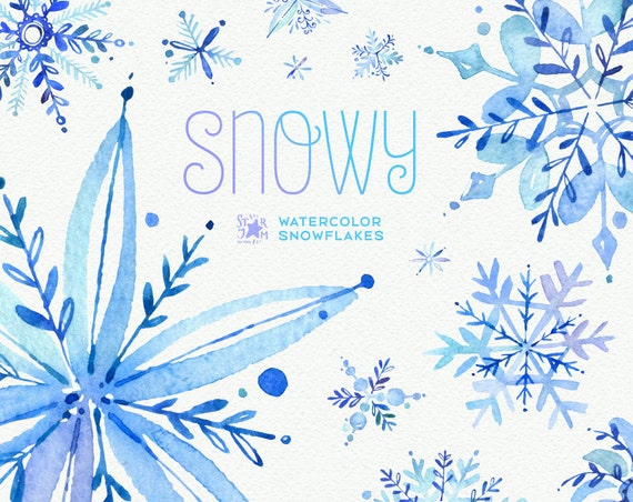 Snowy. Watercolor winter clipart snowflakes christmas