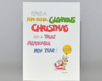 15 Vintage Sandra Boynton Unused Christmas Cards with Envelops, Santa & Reindeer, Funny, circa 1970s