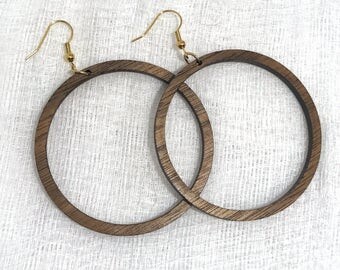 Wood Hoop Earrings | Walnut Hoops | Light Weight