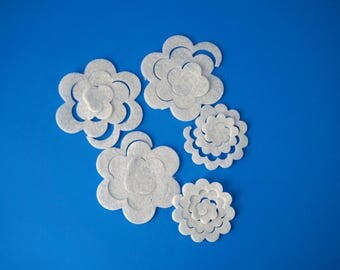 Die Cuts Felt 3D Flowers, Felt 3D Flowers, White 3D Felt Flowers, Felt 3D Flower, Die Cut 3D Flower, Assorted Die Cut, 50 3D Flowers