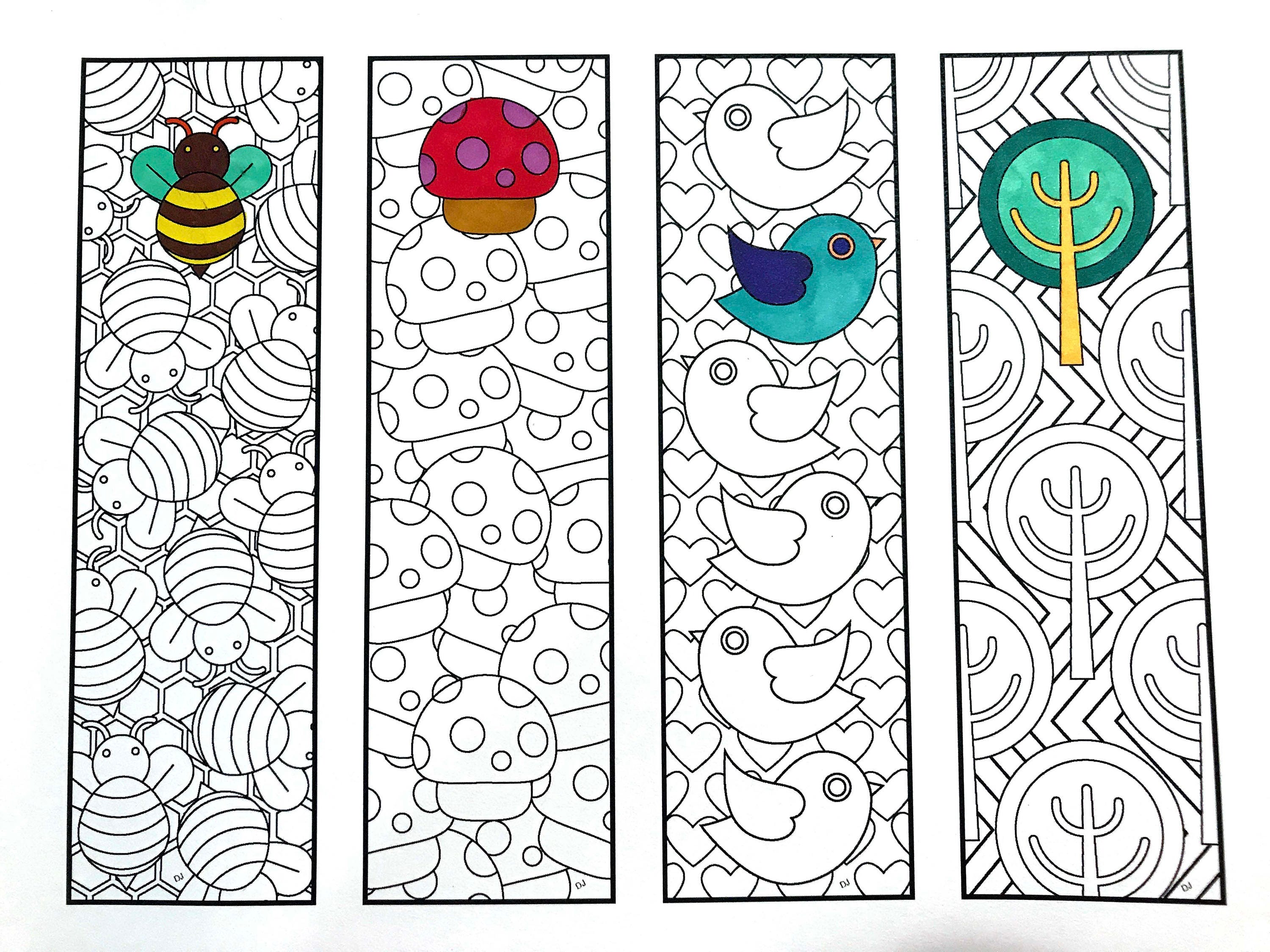 Cute Nature Bookmarks PDF Zentangle Coloring Page
