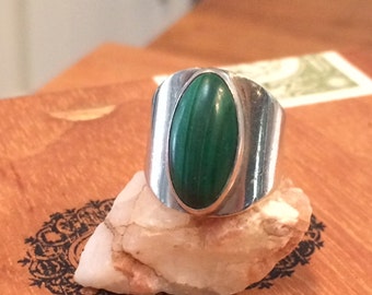 Malachite ring vintage ring Sterling ring seventies ring modernist ring