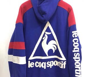Vintage Lecoq Sportif Sweater Jacket Hoodie Big Logo Multicolour Jacket Hip hop Streetwear jacket sz L Made in Japan