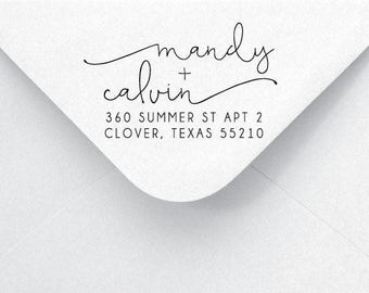 Return Address Stamp - Calligraphy & Handwriting Font. Handle or Self-Inking Return Address Stamp (AA71)