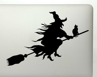 witch black cat and broomstick vinyl decal sticker for car windows laptops - Halloween Window Decals witch black cat and broomstick vinyl decal sticker for car windows laptops - Halloween Window Decals