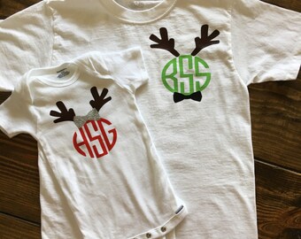 Mommy and me outfits, Reindeer Monogram Shirts, Christmas Shirts, Kids Monogrammed Shirts, Personalized Shirts, Kids Clothing, Unisex Shirts