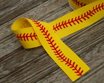 1.5" Softball Stitch Pattern Grosgrain Ribbon - Softball Ribbon -