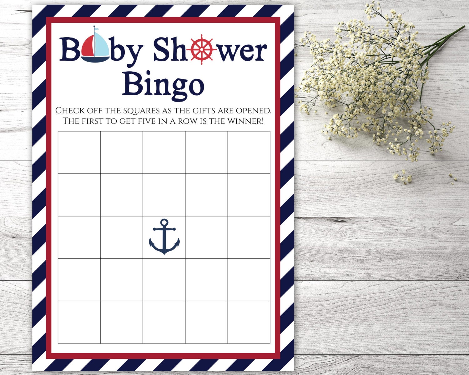 Nautical Baby Shower Bingo Bingo Game Navy Blue Bingo Game