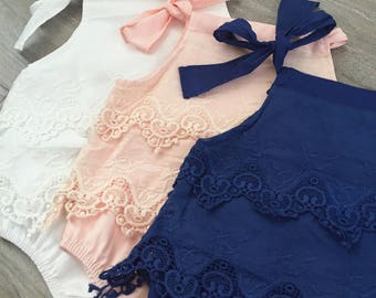 White Lace Baby Romper-Pink Baby Romper-Baby Girl Outfit-Lace Baby Romper-Cute Baby Girl Romper-Cute Baby Outfit-Cute Baby Outfit