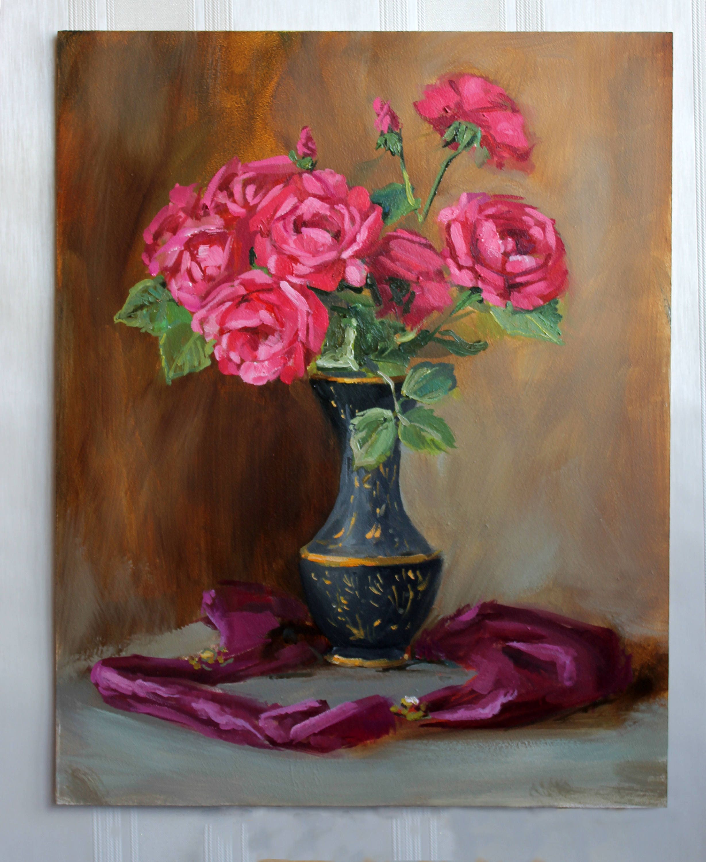 Pink red roses Original painting art Roses bouquet art Flowers