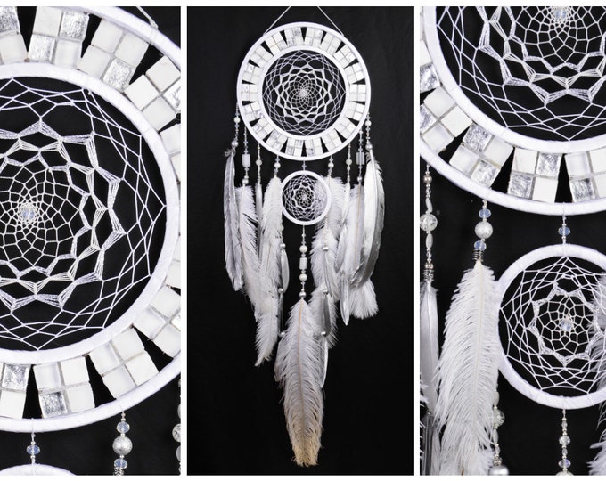 Snow Dreamcatcher White mosaic Dream Catcher Large Dreamcatcher New Dream сatcher gift idea cat's-eye dreamcatcher boho dreamcatcher gift