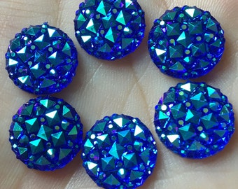 Blue Rhinestones, Rhinestone Flatbacks, Faux Druzy, Blue Druzy, 12mm Rhinestone, Blue Rhinestone Cabochon, Sparkly Flatbacks, Blue