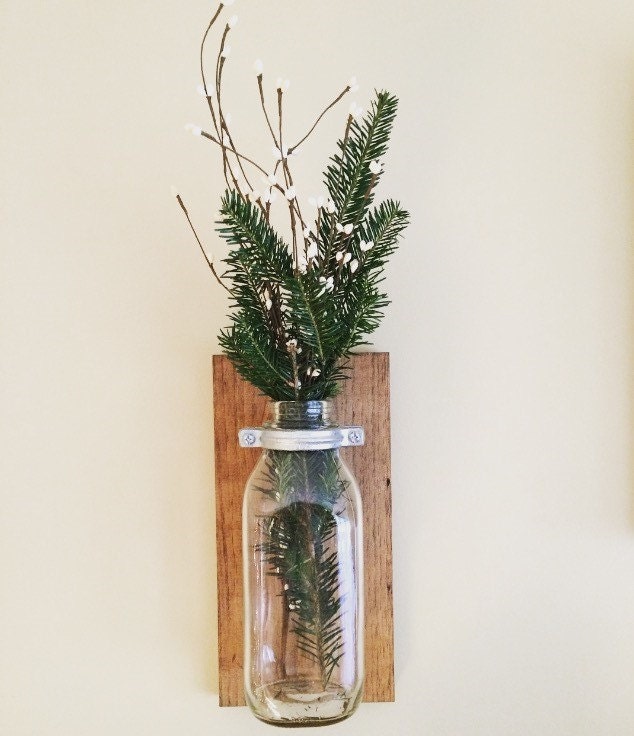 Milk Bottle Wall Vase / Rustic Home Decor / Vintage Milk