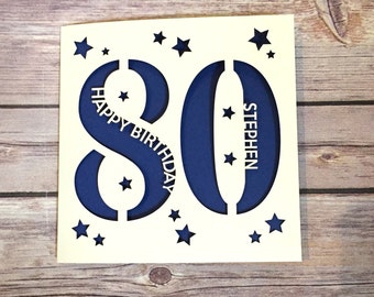 Personalised 80th Birthday Card, Dad 80th Card, Mum 80th Card, Eighty Card, Happy 80th, Personalised 80th Gift, Handmade Card, Lasercut