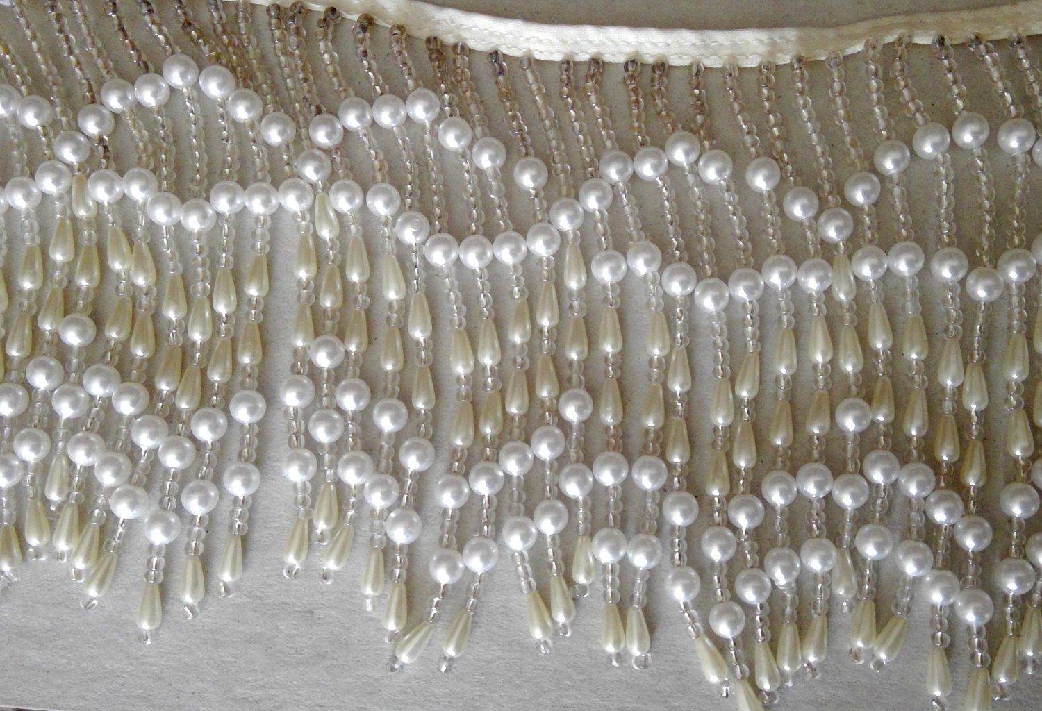 4 1/2 Beaded Pearl Fringe Trim Sold by Yard