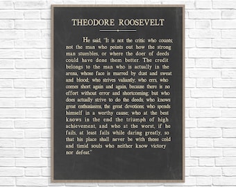 Theodore Roosevelt Quote, Theodore Roosevelt He Said Art Print Poster, The Man In The Arena Speech, Theodore Roosevelt Art Print
