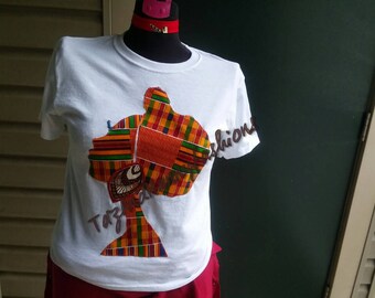 Unique t shirts with African print appliqués