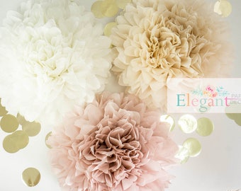 Dusty pink poms, paper flower, flower balls, wedding decoration, decoration, paper flower poms, baby shower, engagement party decorations