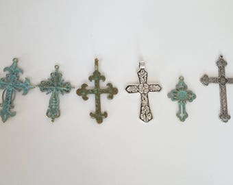 Aged Brass Cross Pendant with green patina coloring - 6 options!