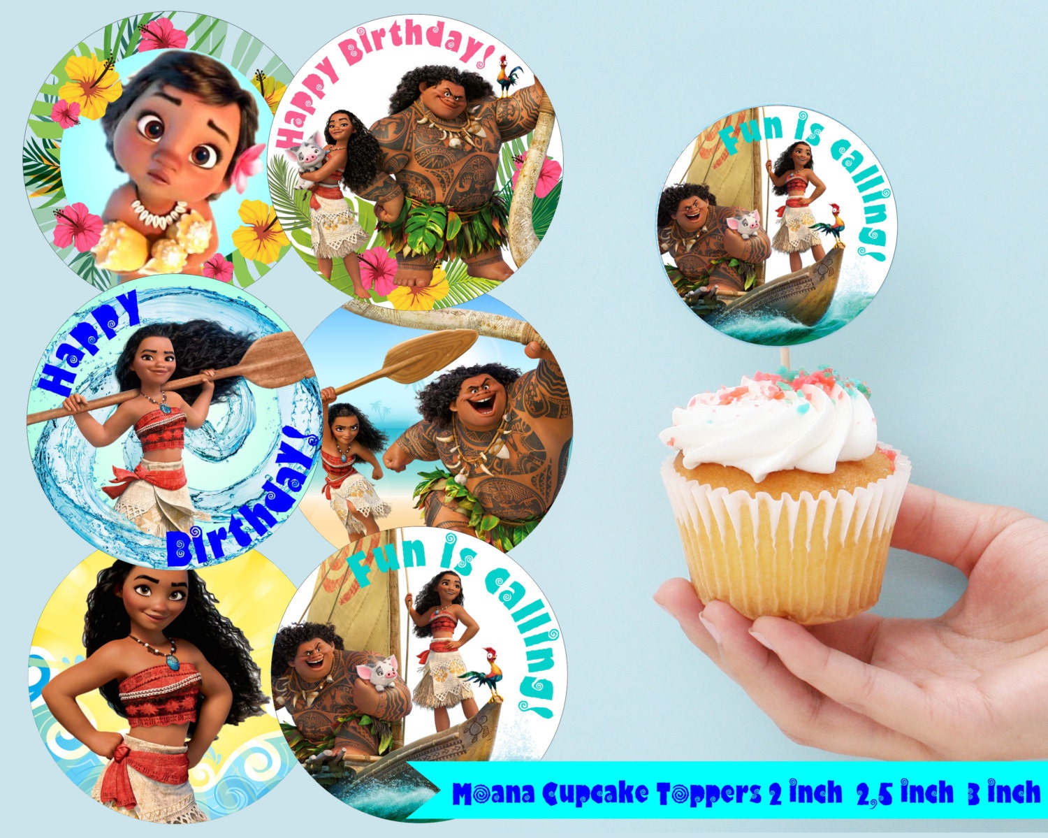 Moana Inspired Cupcake Toppers Moana Toppers 2 INCH 25 Inch 3