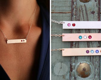 SALE • Birthstone Necklace • Sterling Silver Birthstone Bar Necklace • 14K Rose Gold Bar Custom Gift • Birthstone Jewelry•Tiny Crystal BB_17