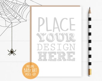 Halloween Invitation Mockup, 5x7 Card Mockup, Flatlay Halloween Mockup, Halloween Party Cards Mockup, Card Mockup (Halloween)