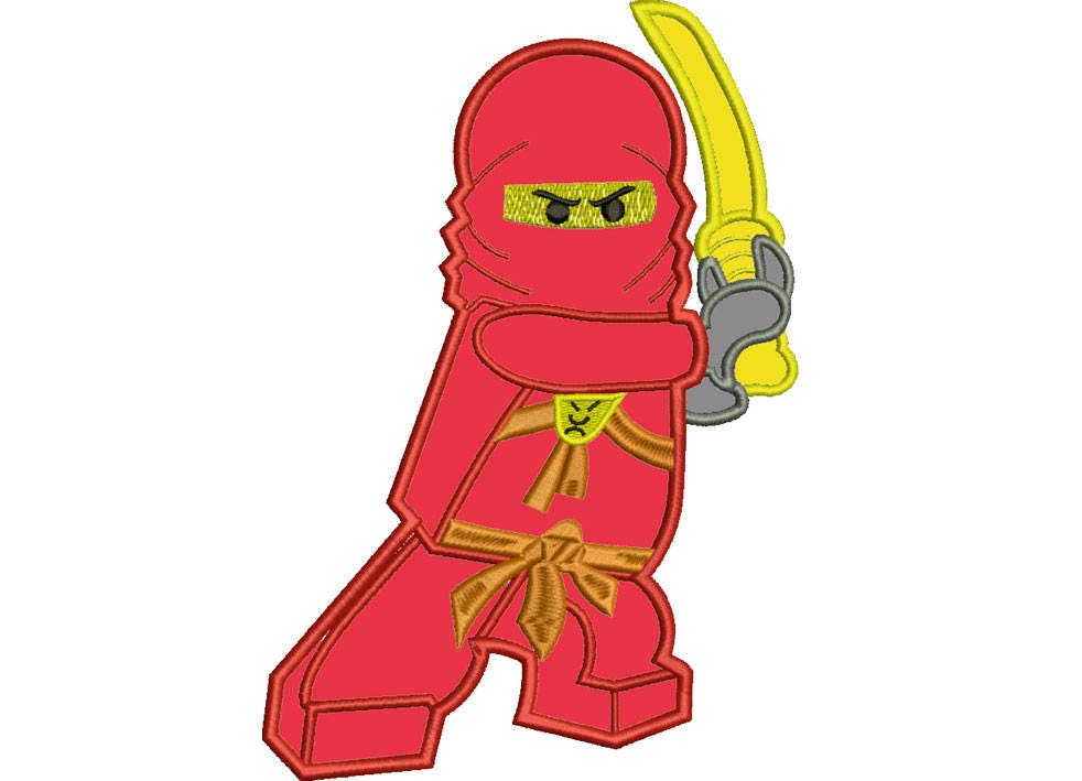 Embroidery design applique red Ninja 2 in 1 4 sizes