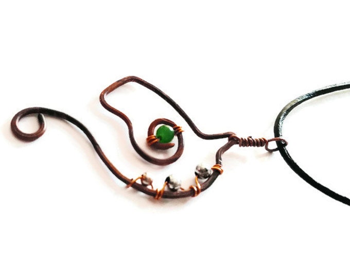 Copper Horse Pendant, Leather and Copper Necklace, Green Aventurine & Copper Jewelry, Gemstone Copper Horse Necklace